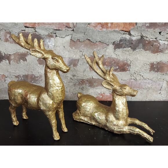 Other - Set Of Reindeer Figures Gold Deer Christmas Decorations Ab